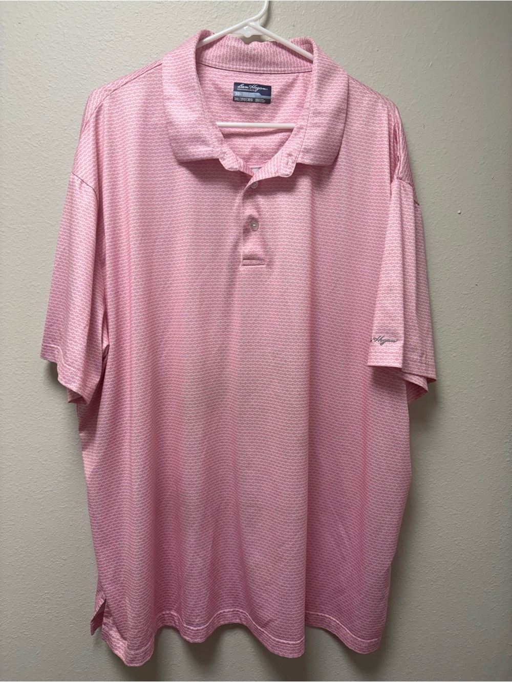 Ben Hogan Performance Men's Pink/White Geometric Polo Shirt SS Collared Logo 3XL